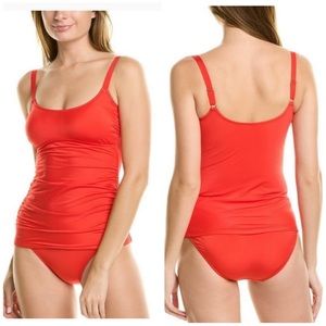 GOTTEX BLUE red 2 pc ruched tankini top & hi waist bikini bottoms 12